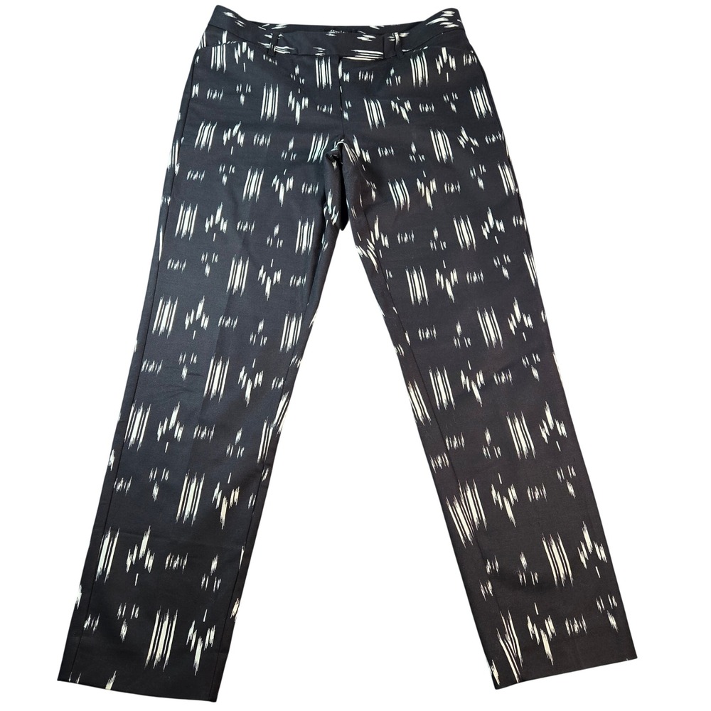White House Black Market Slim Ankle Women Pants Black White Ikat Print Sz 8 Long